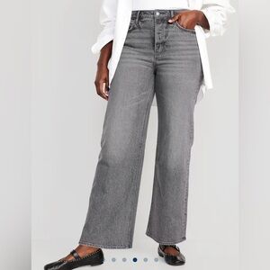 NEW Extra-high waisted button fly wide leg jeans faded black wash